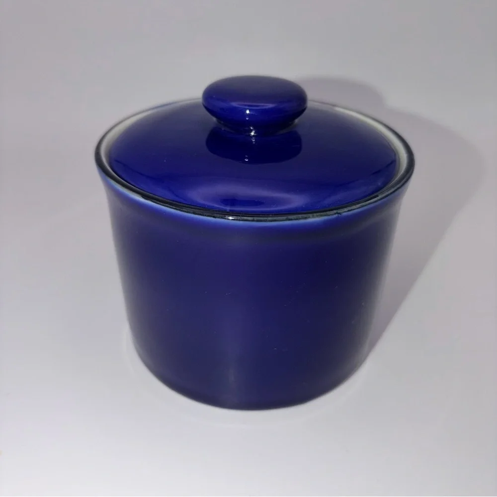 Vintage Cobalt Blue Stoneware Tea Cups Set w Sugar Bowl & Creamer - Picture 6 of 16